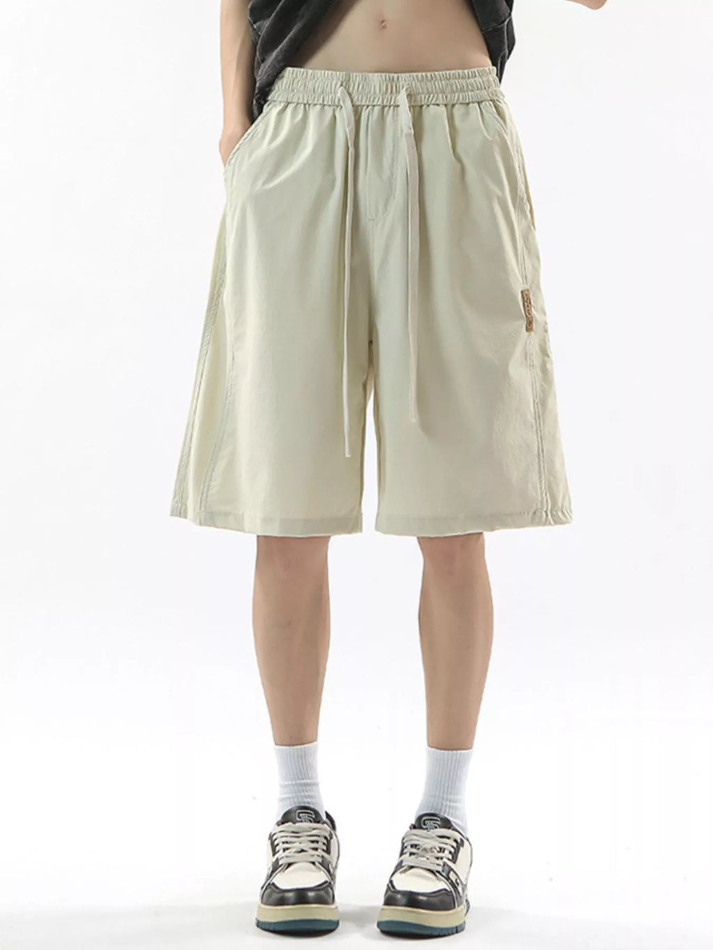 Drawstring Casual Loose-Fit Pants Plus Size in Black for Men