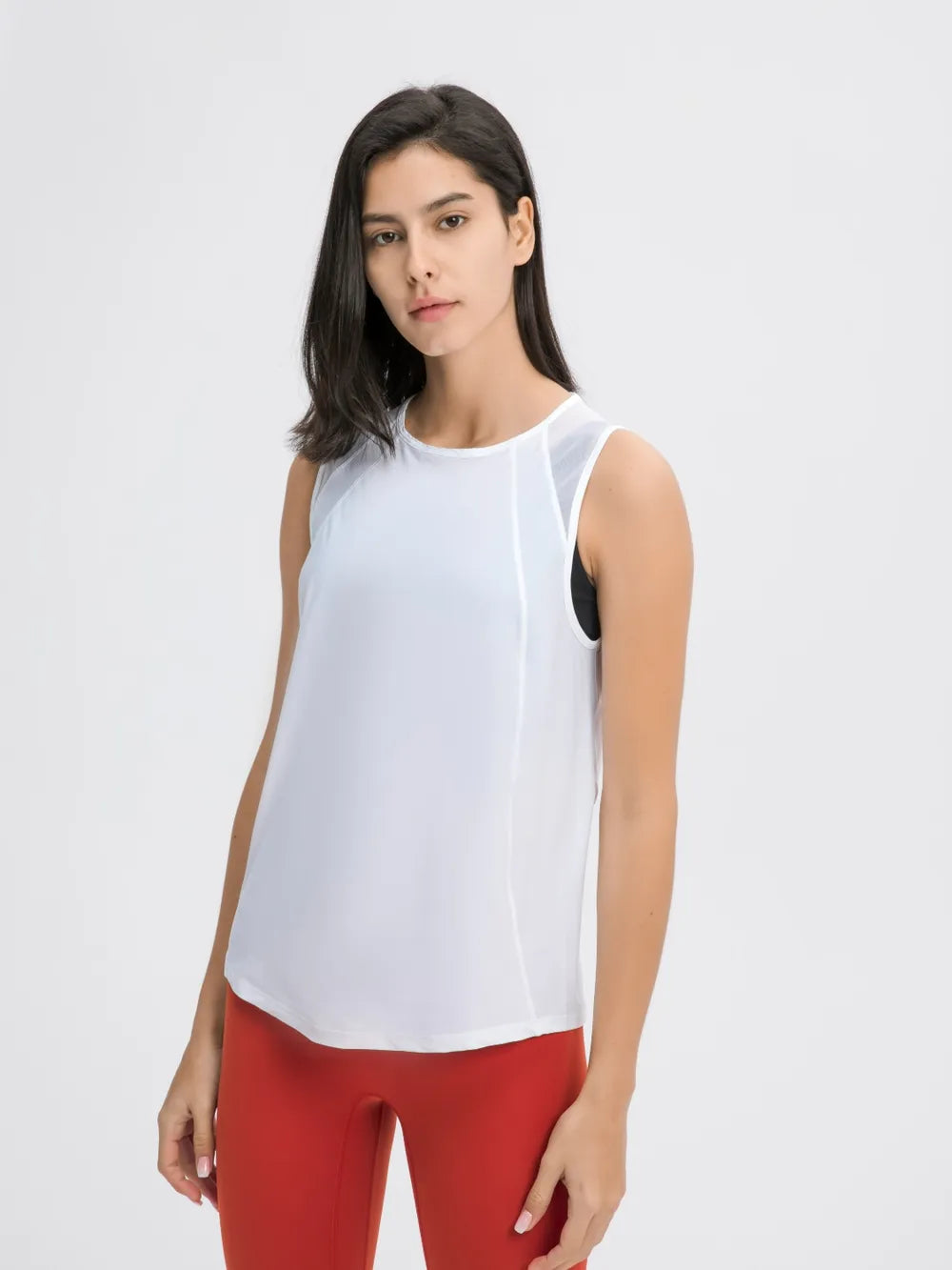 Cutout Back Round Neck Active Tank in Teal for Women