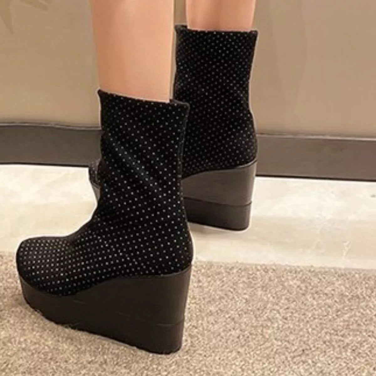 Round Toe Wedge Boots in Brown for Women