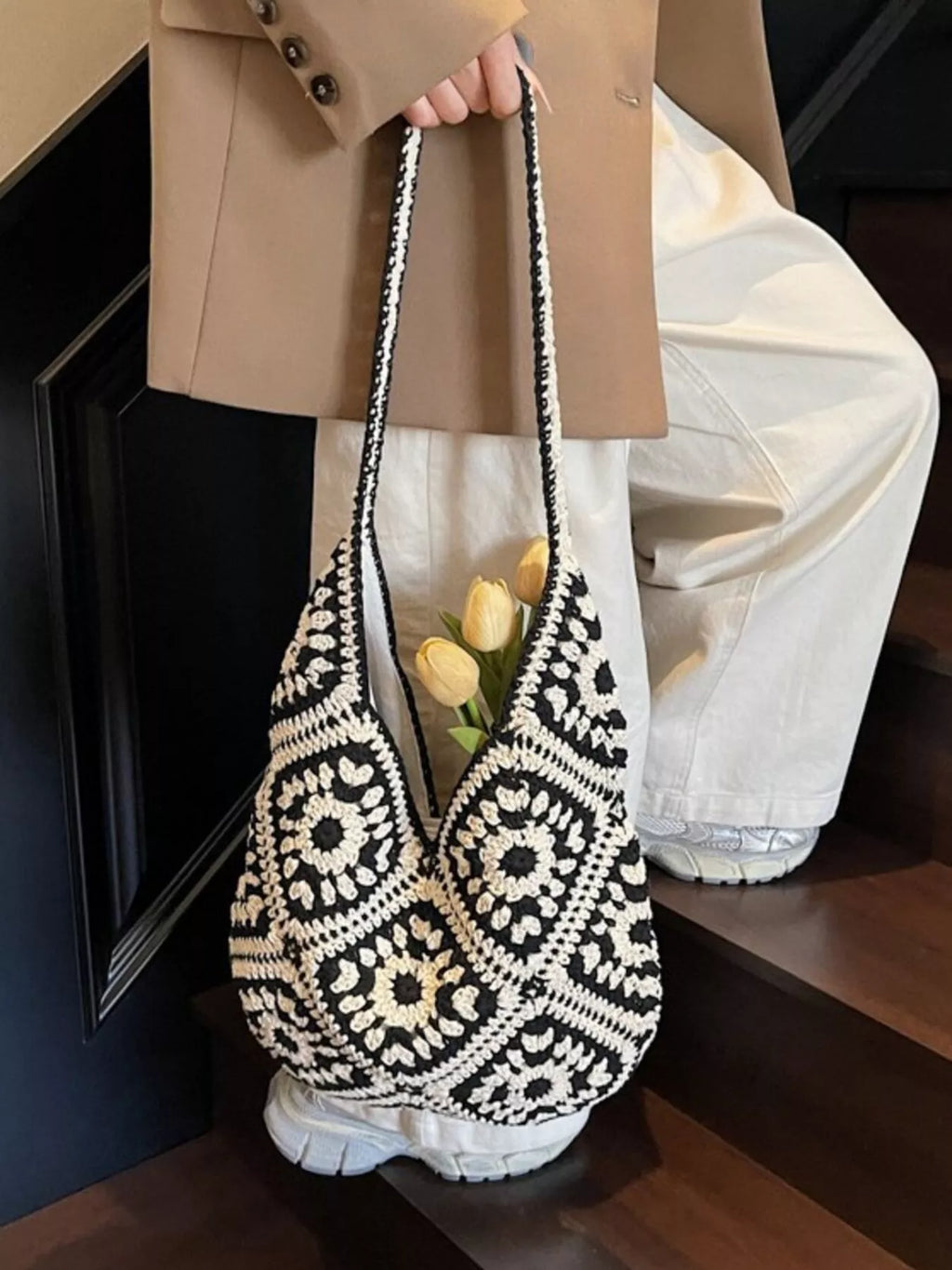 Crochet Hobo Shoulder Bag for Women