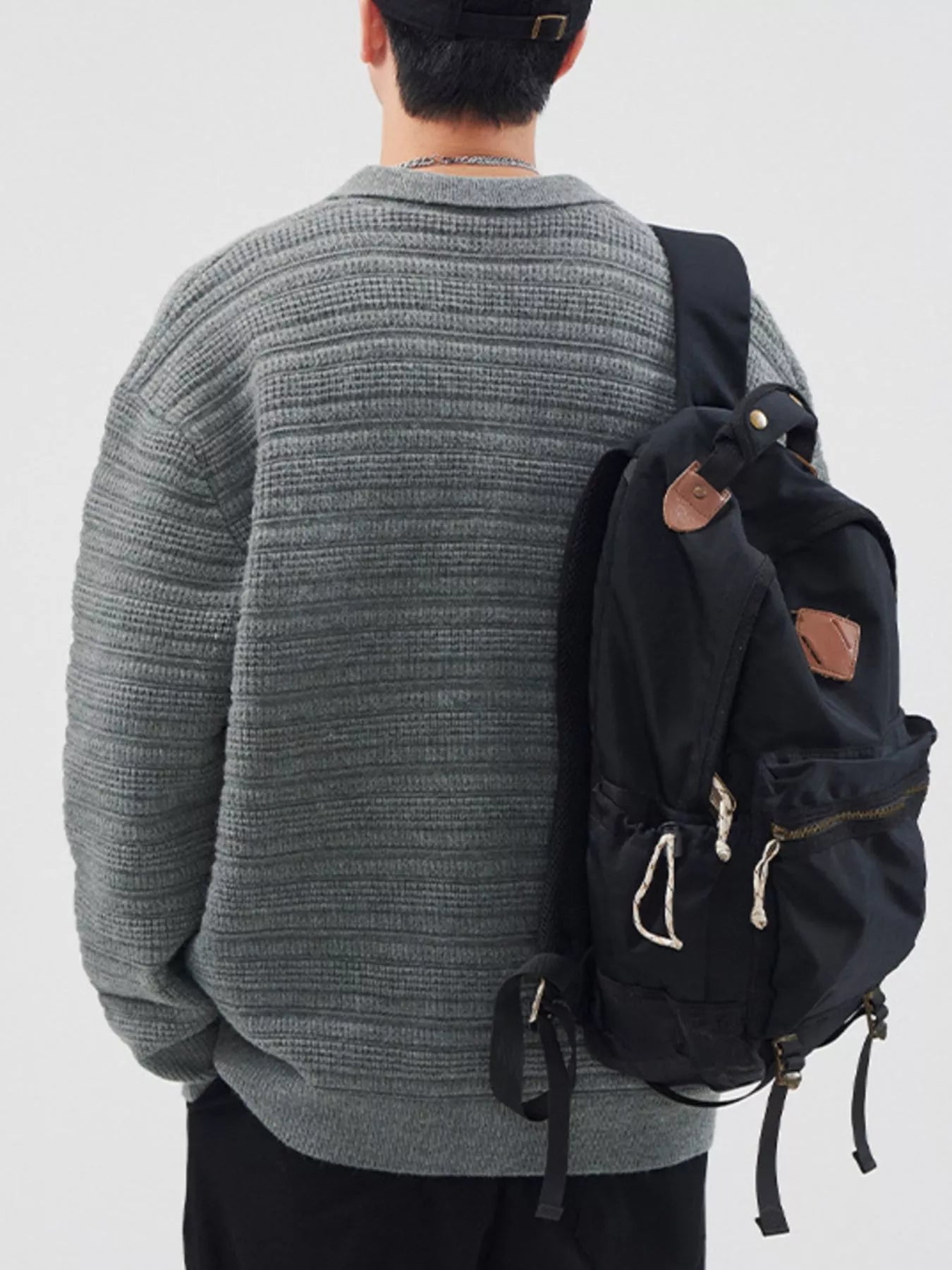 Plus Size Button Up Long Sleeve Cardigan in Dark Gray for Men