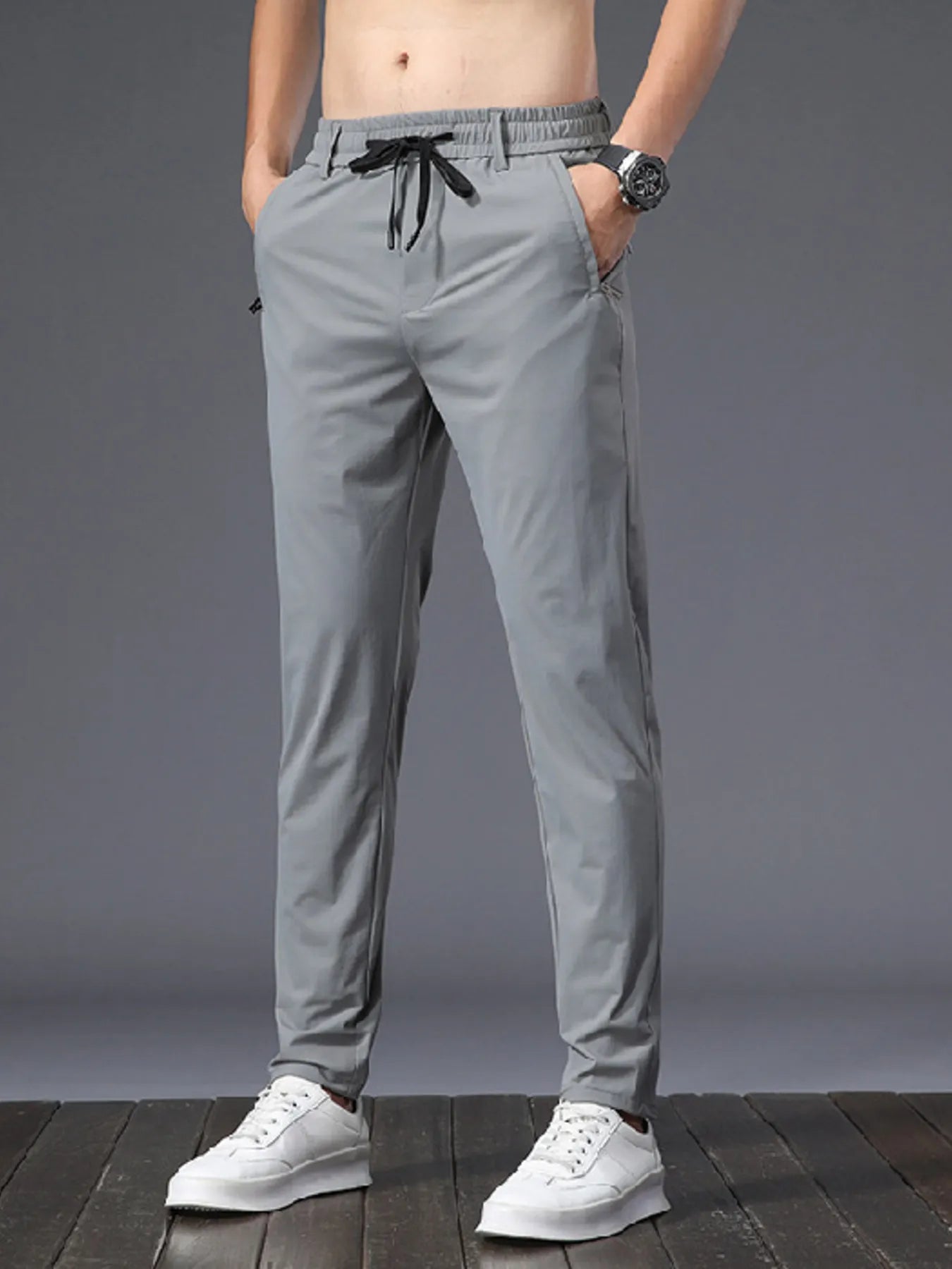 Slim Fit Pants in Black for Men