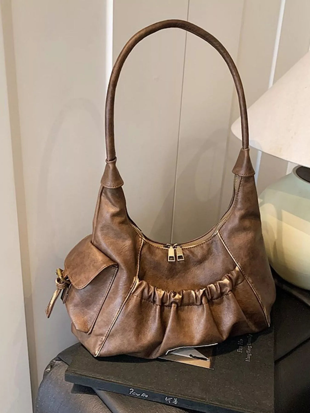 Vintage Ruched Hobo Shoulder Bag for Women