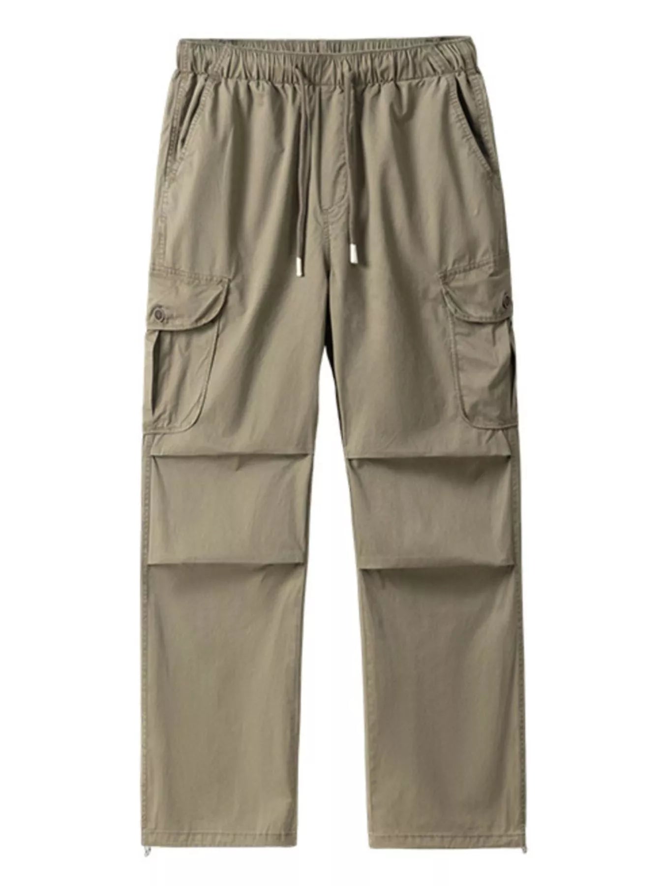 Plus Size Drawstring Wide Leg Cargo Pants in Brown for Men