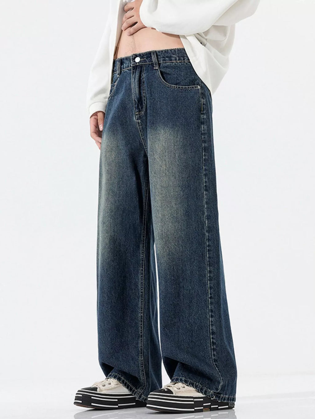 Wide-Leg Relaxed Fit Jeans Plus Size in French Blue for Men