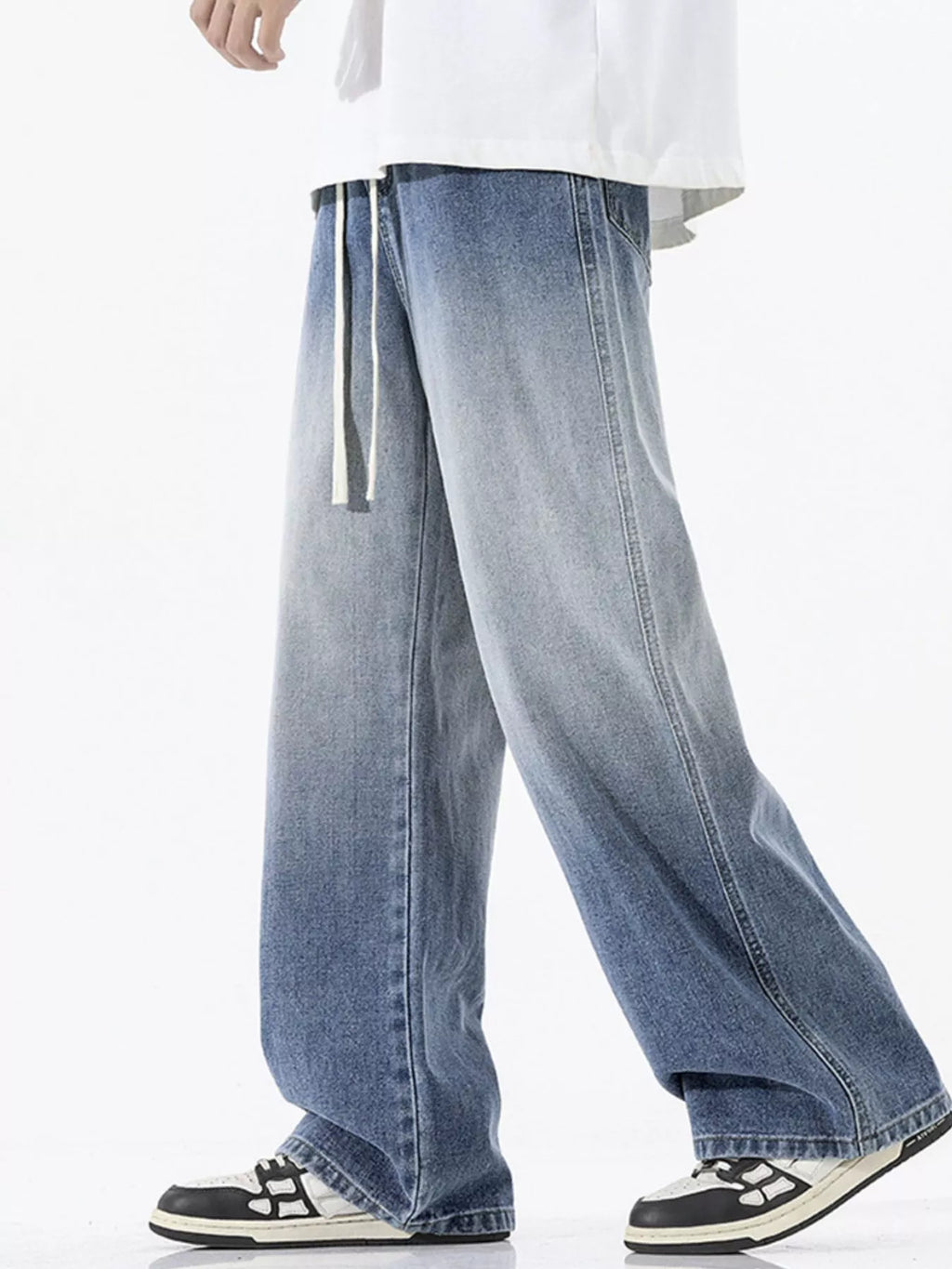 Gradient Wash Wide Leg Jeans Plus Size in Blue for Men
