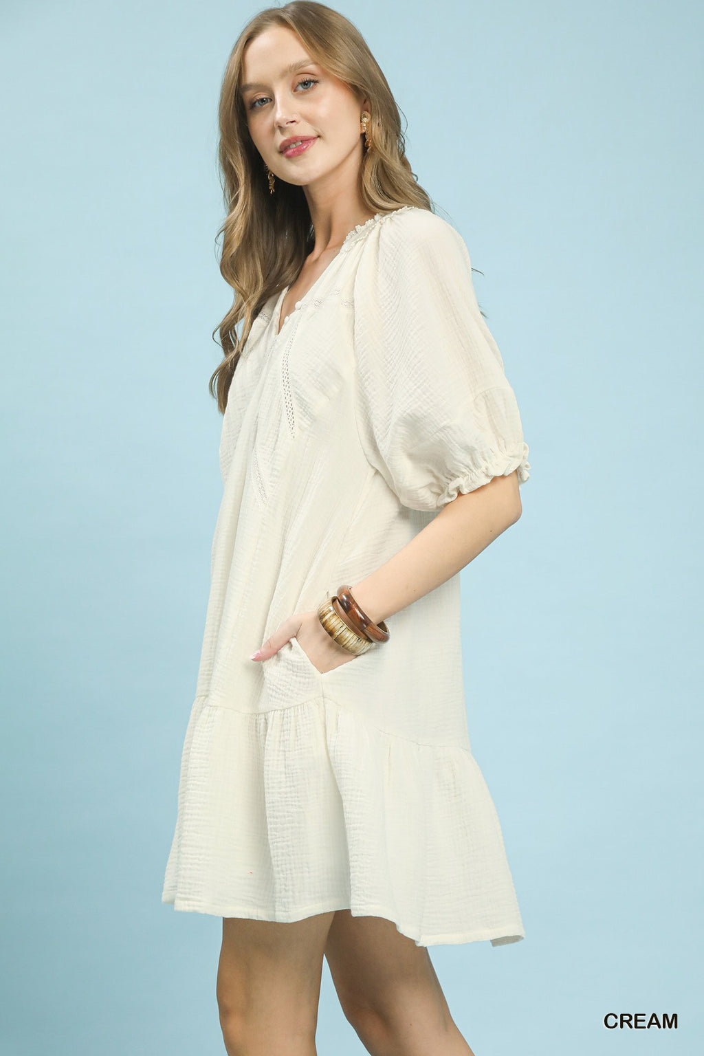 Cotton Gauze Mini Dress in Cream for Women