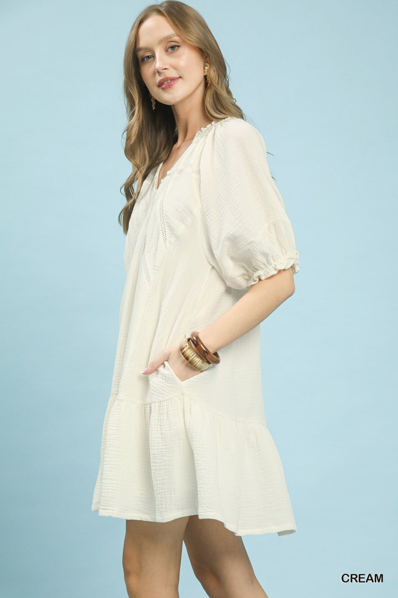 Cotton Gauze Mini Dress in Cream for Women