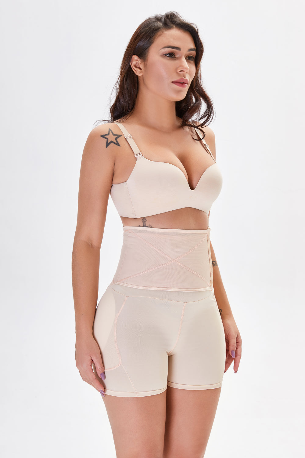 Plus Size Hip Lifting Shaping Shorts in Black in Apricot for Women