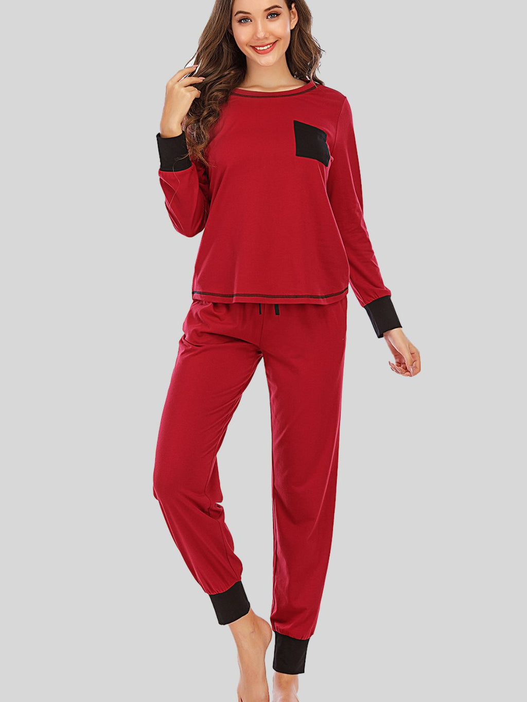 Round Neck Top and Pants Lounge Set in Dark Navy for Women