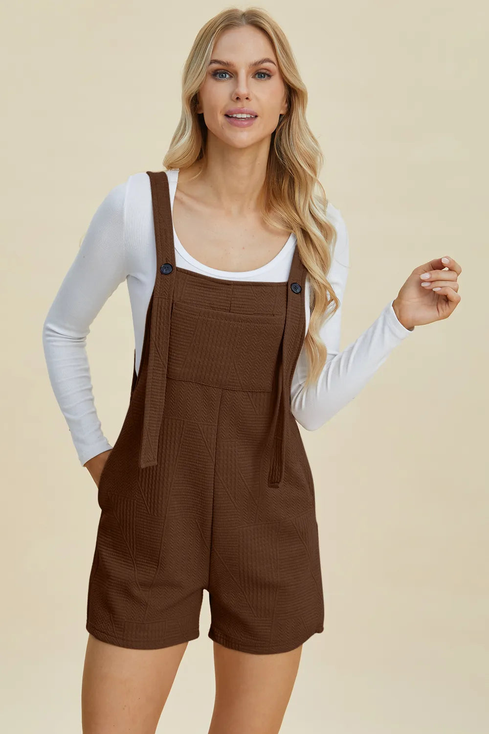 Plus Size Texture Sleeveless Romper in Khaki for Women