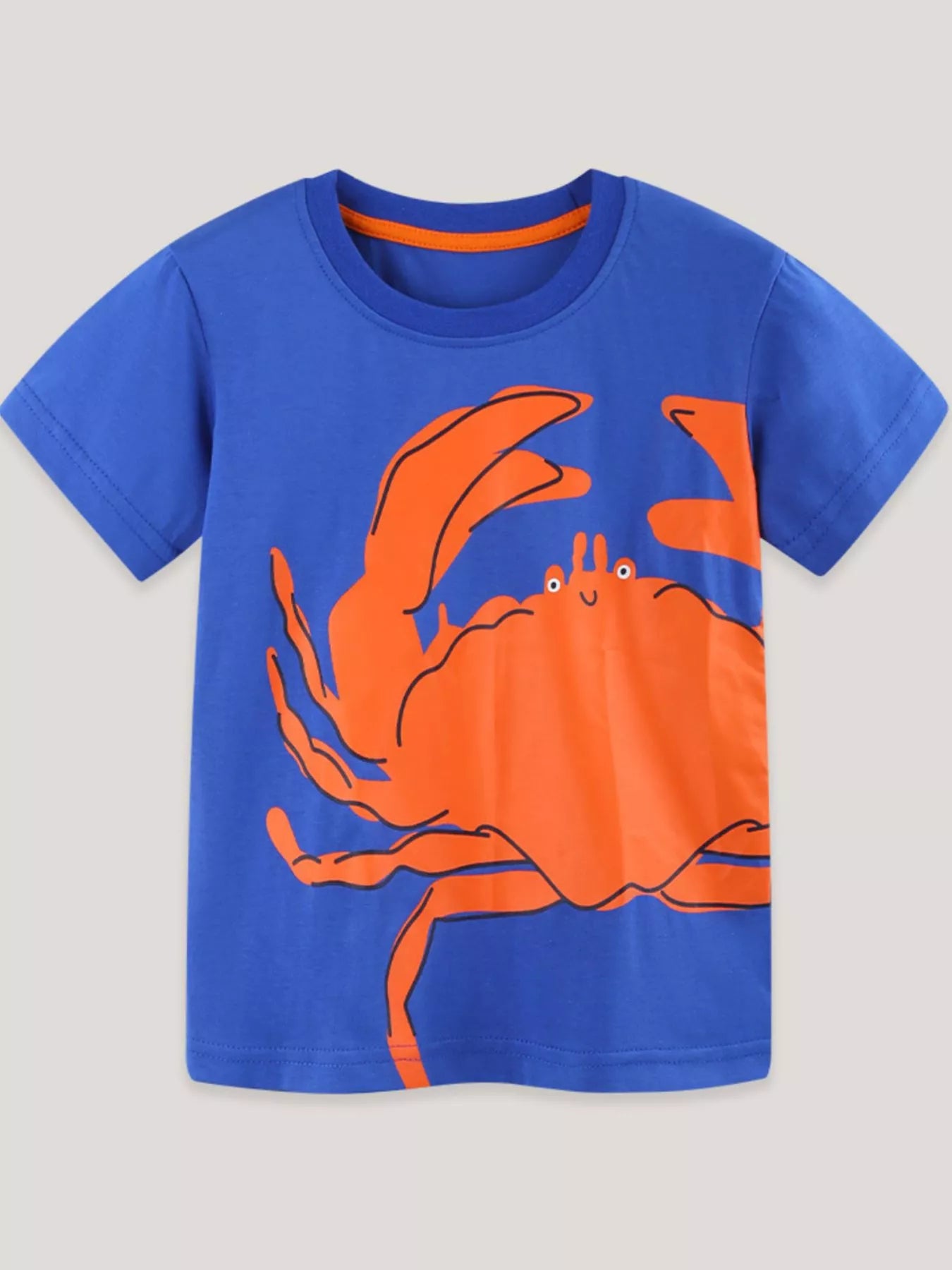 Crab Graphic Crew Neck T-Shirt in Royal Blue for Boys