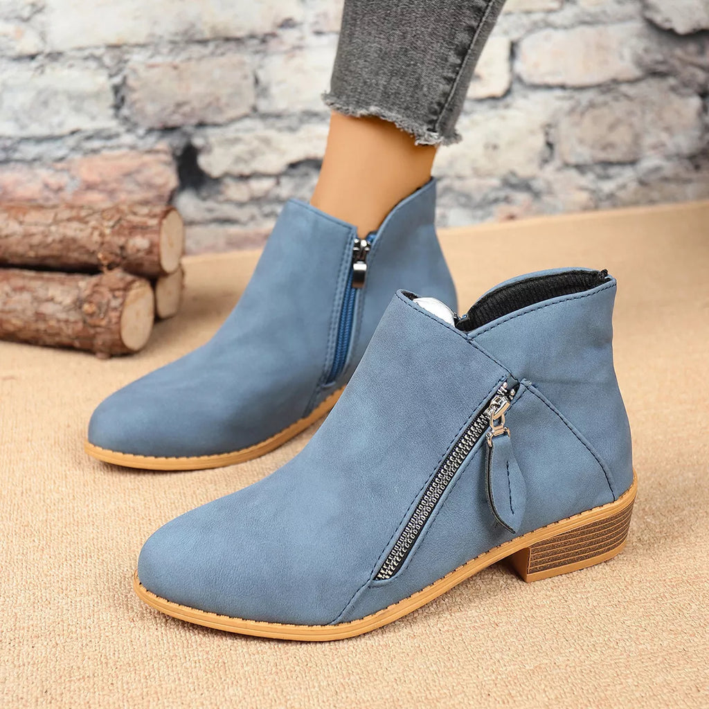 Size Zipper Block Heels Boots in White for Women