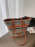 Striped Woven Shoulder Bag in Pastel Blue for Women