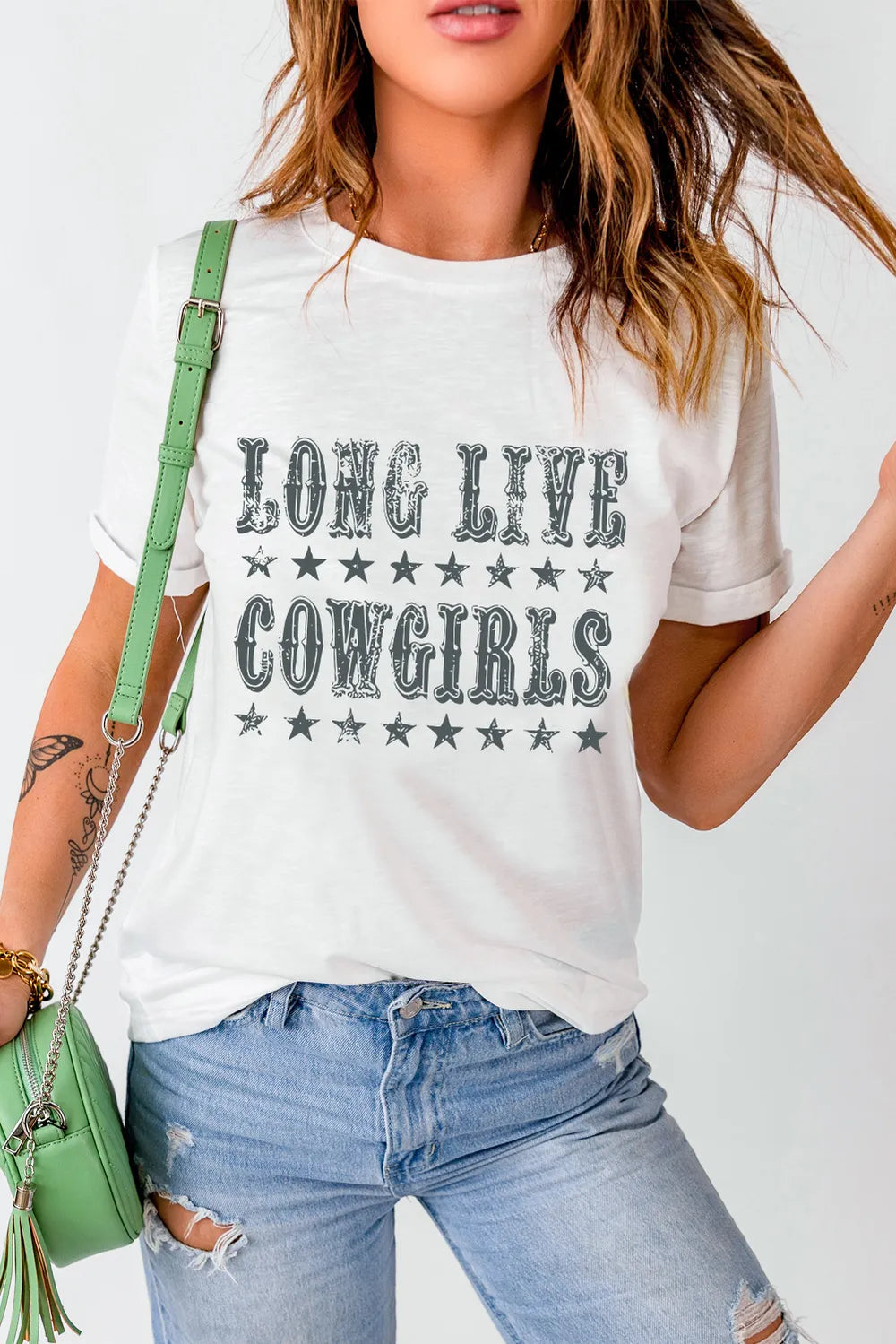 Letter Graphic Round Neck Short Sleeve T-Shirt in White for Women