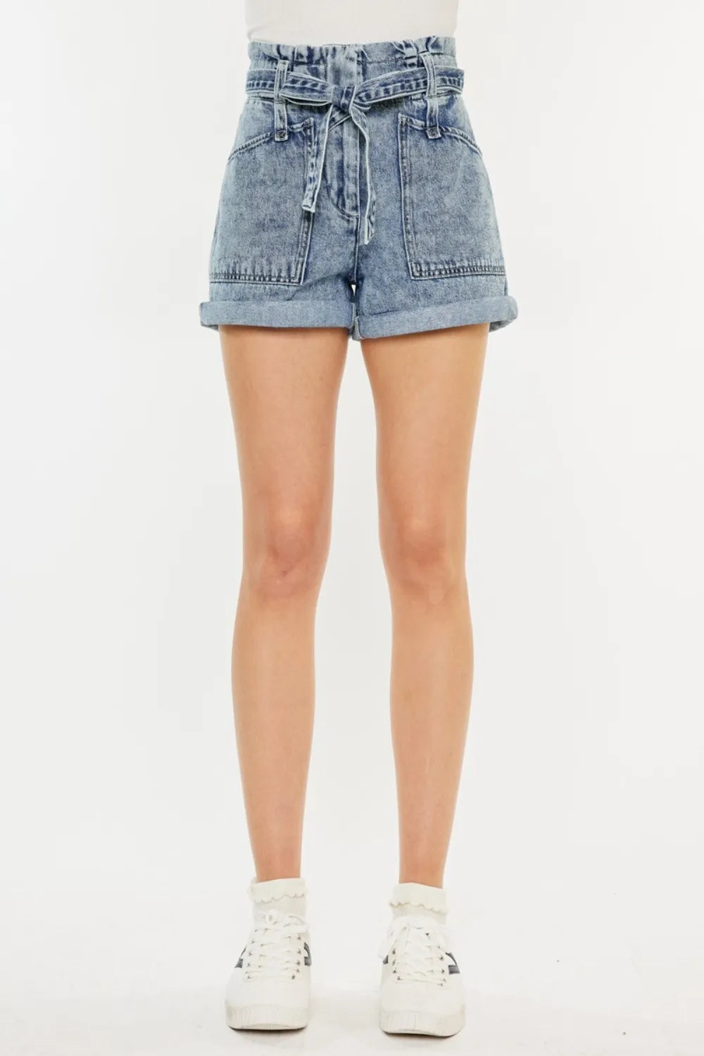 Ultra High Rise Paperbag Denim Shorts for Women