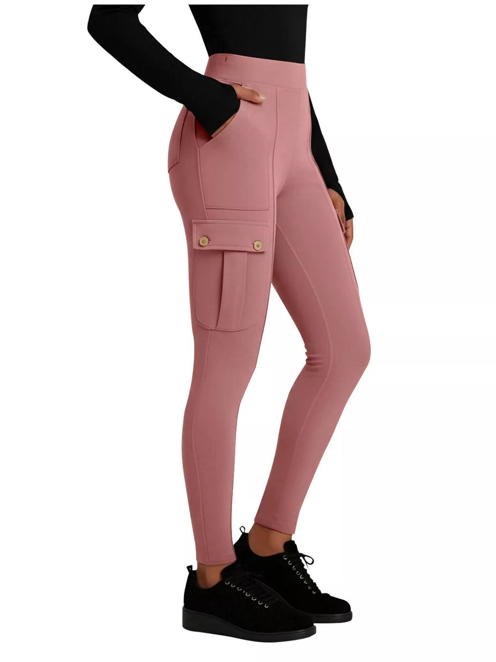 High Waist Active Pants in Black in Khaki for Women