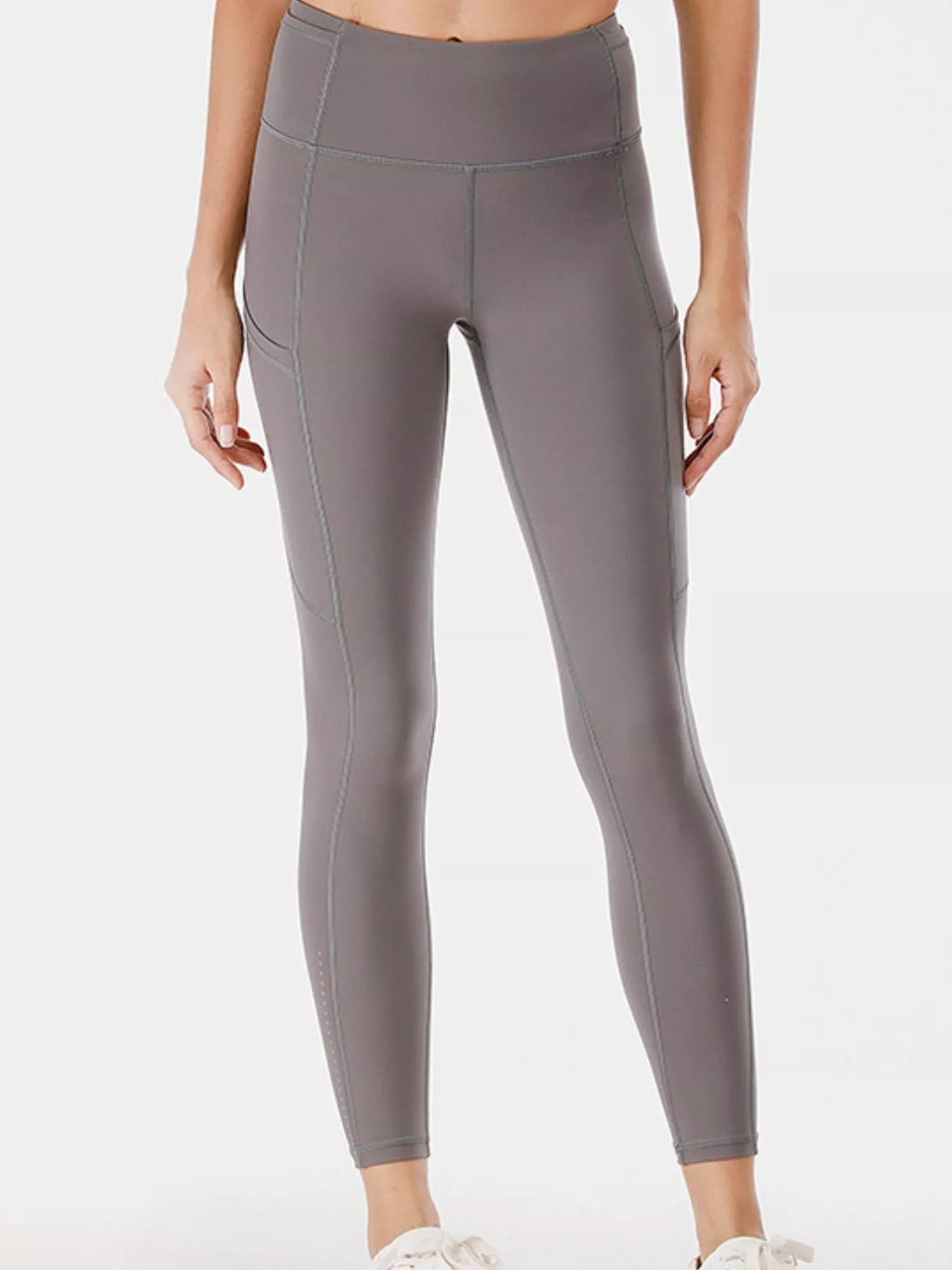 High-Waisted Active Leggings with Pockets Plus Size in Dusty Blue for Women
