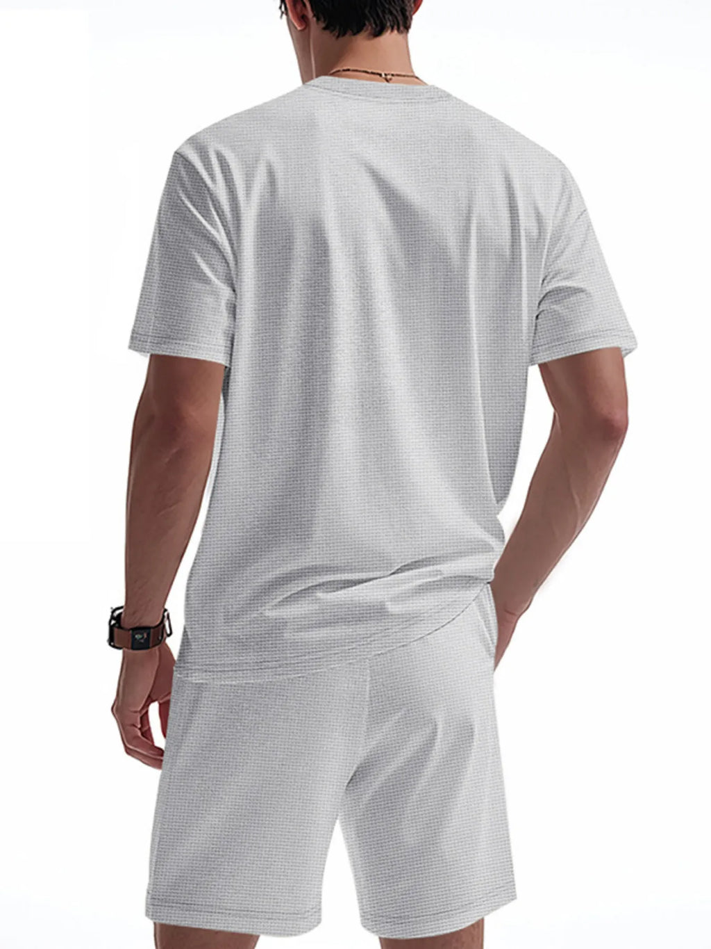 Round Neck Short Sleeve Top and Shorts Set Plus Size in Black for Men