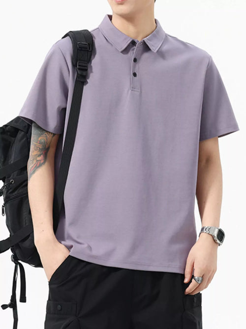 Button Detail Short Sleeve Polo Plus Size in White for Men