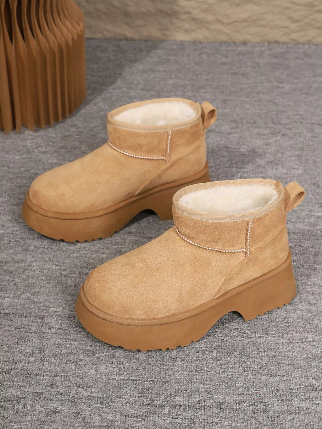 Round Toe Platform Boots in Black for Women
