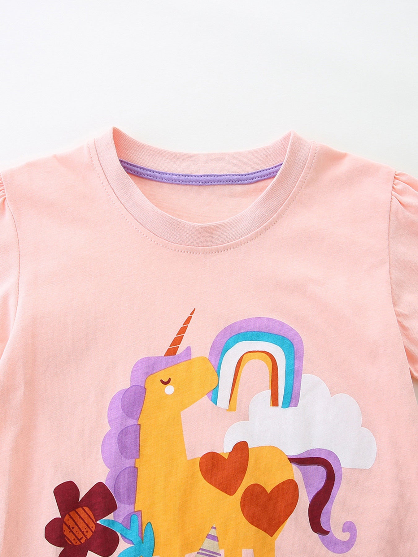 Unicorn Graphic Short Sleeve T-Shirt in Blush Pink for Girls