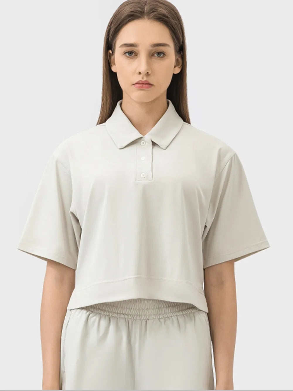 Half Button Short Sleeve Active T-Shirt in Black for Women