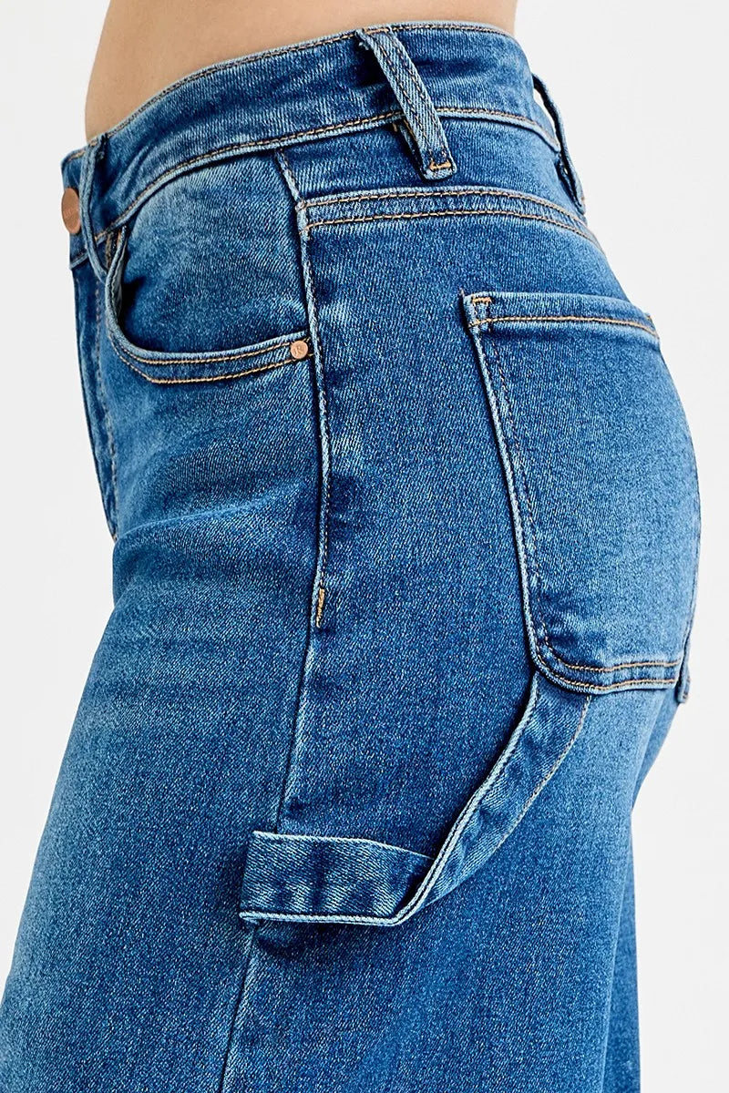 High Rise Wide Leg Patch Detailed Jeans Plus Size in Dark for Women
