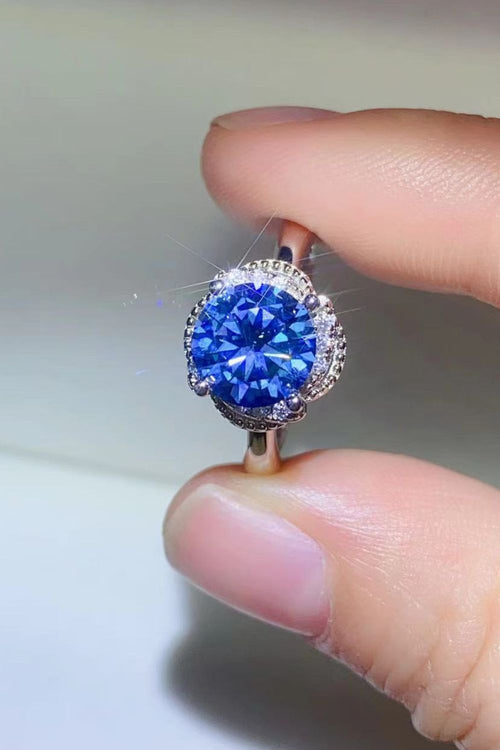 2 Carat Moissanite Contrast 925 Sterling Silver Ring in Blue for Women
