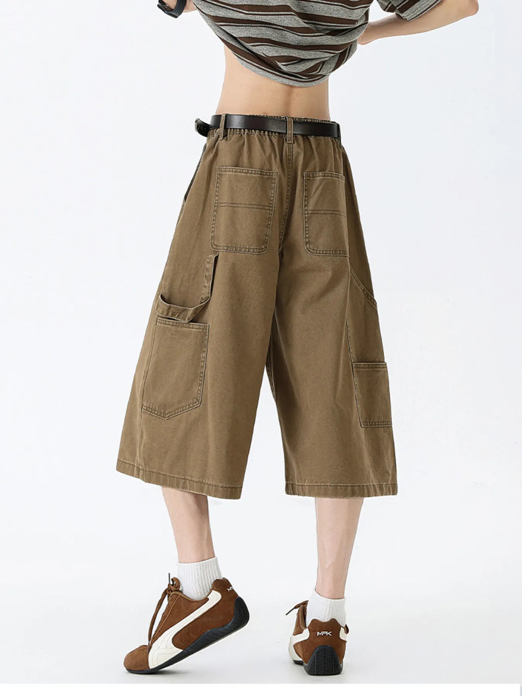 Wide Leg Cargo Denim Shorts Plus Size in Off-White for Men