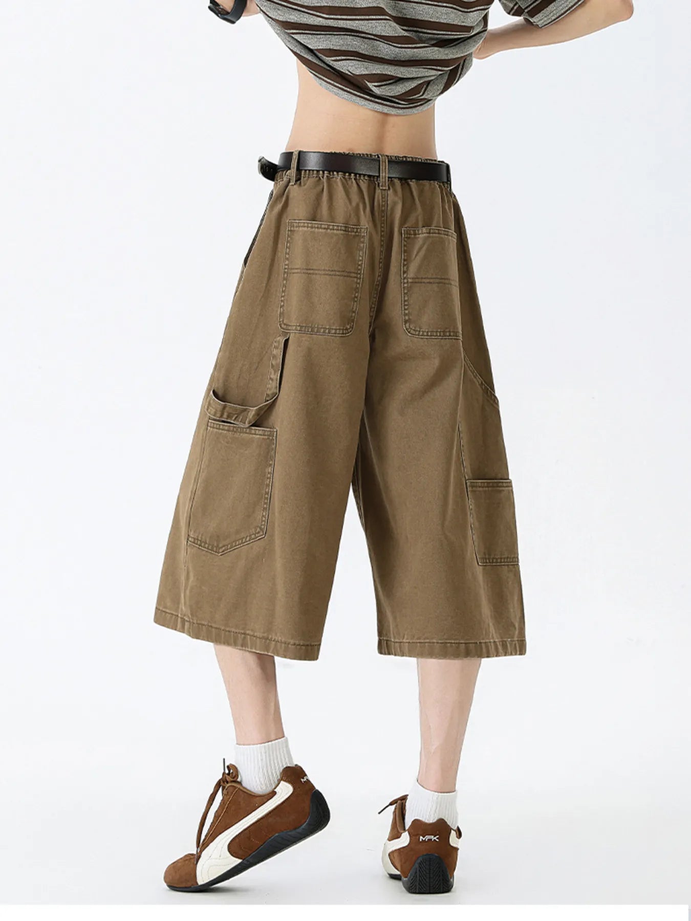 Wide Leg Cargo Denim Shorts Plus Size in Off-White for Men