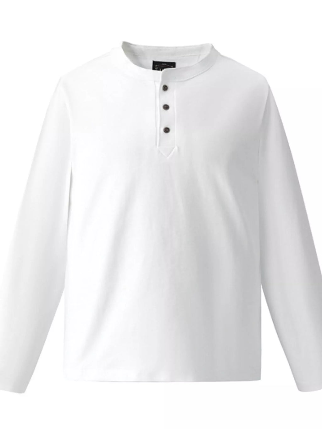 Plus Size Casual Henley Long Sleeve T-Shirt in White for Men