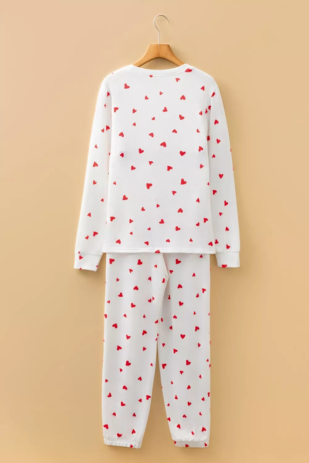 Hearts Printed Long Sleeve Top Drawstring Pants Lounge Set for Women