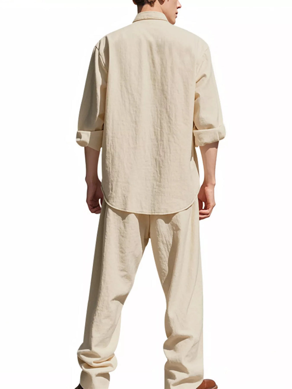 Button Up Long Sleeve Shirt and Pants Plus Size in Black for Men