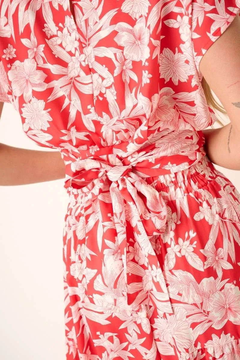Tropical Print Top and Skirt Set for Women