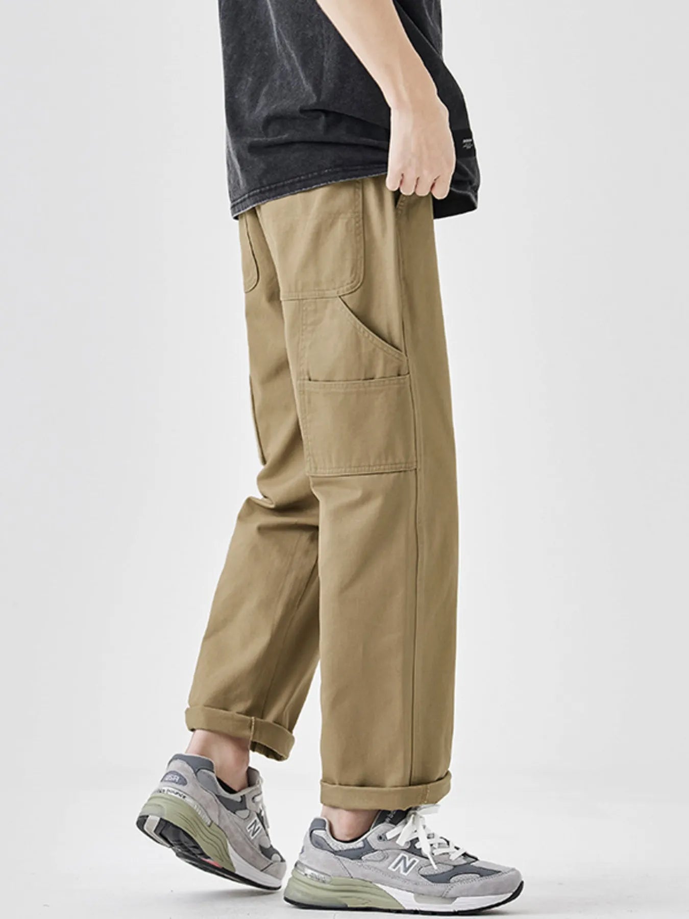 Plus Size Drawstring Wide Leg Pants in Khaki for Men