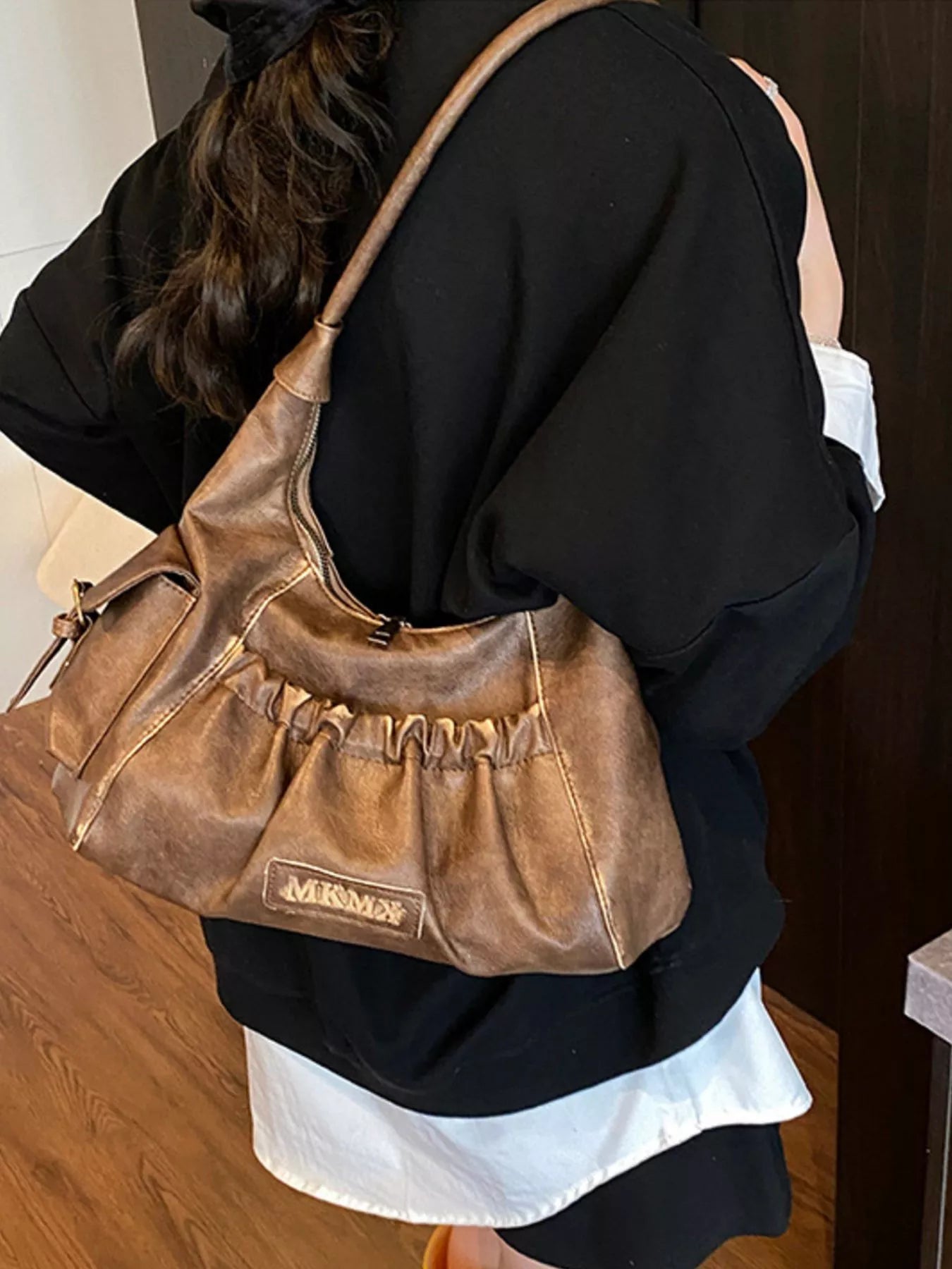Vintage Ruched Hobo Shoulder Bag for Women