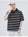 Plus Size Striped Half Sleeve Polo for Men