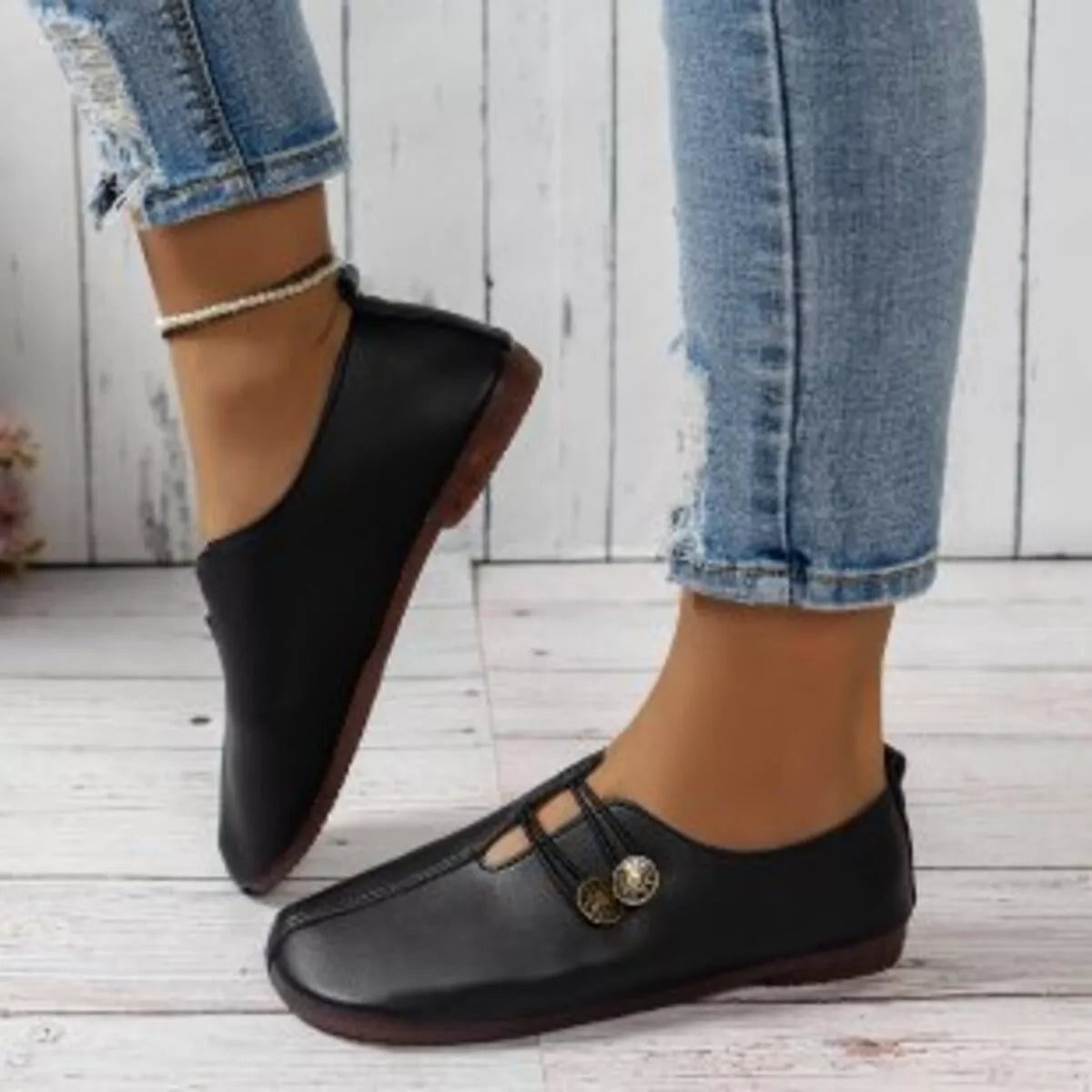 Casual Button Detail Slip-Ons in Red for Women