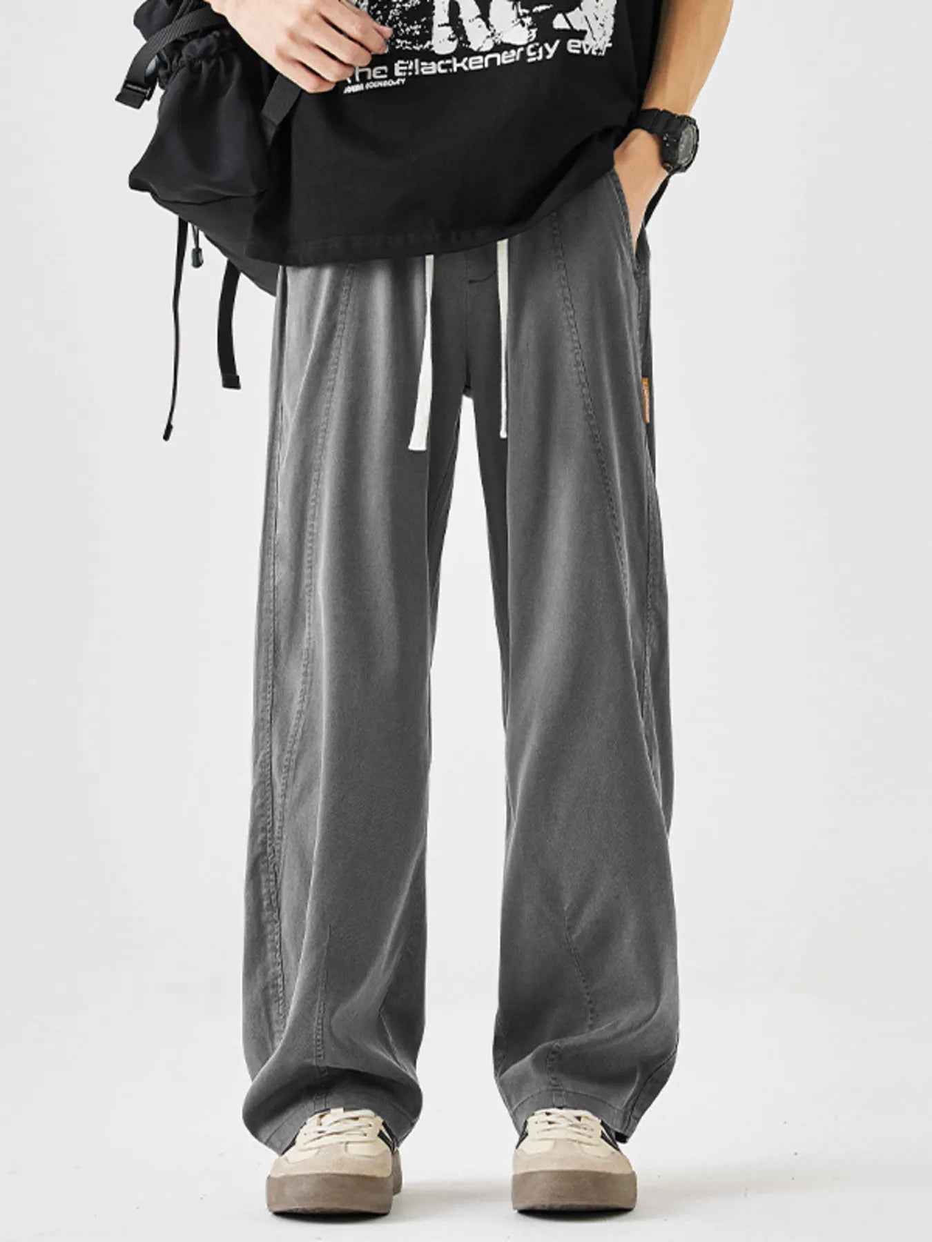 Plus Size Casual Loose Wide Leg Pants in Gray for Men