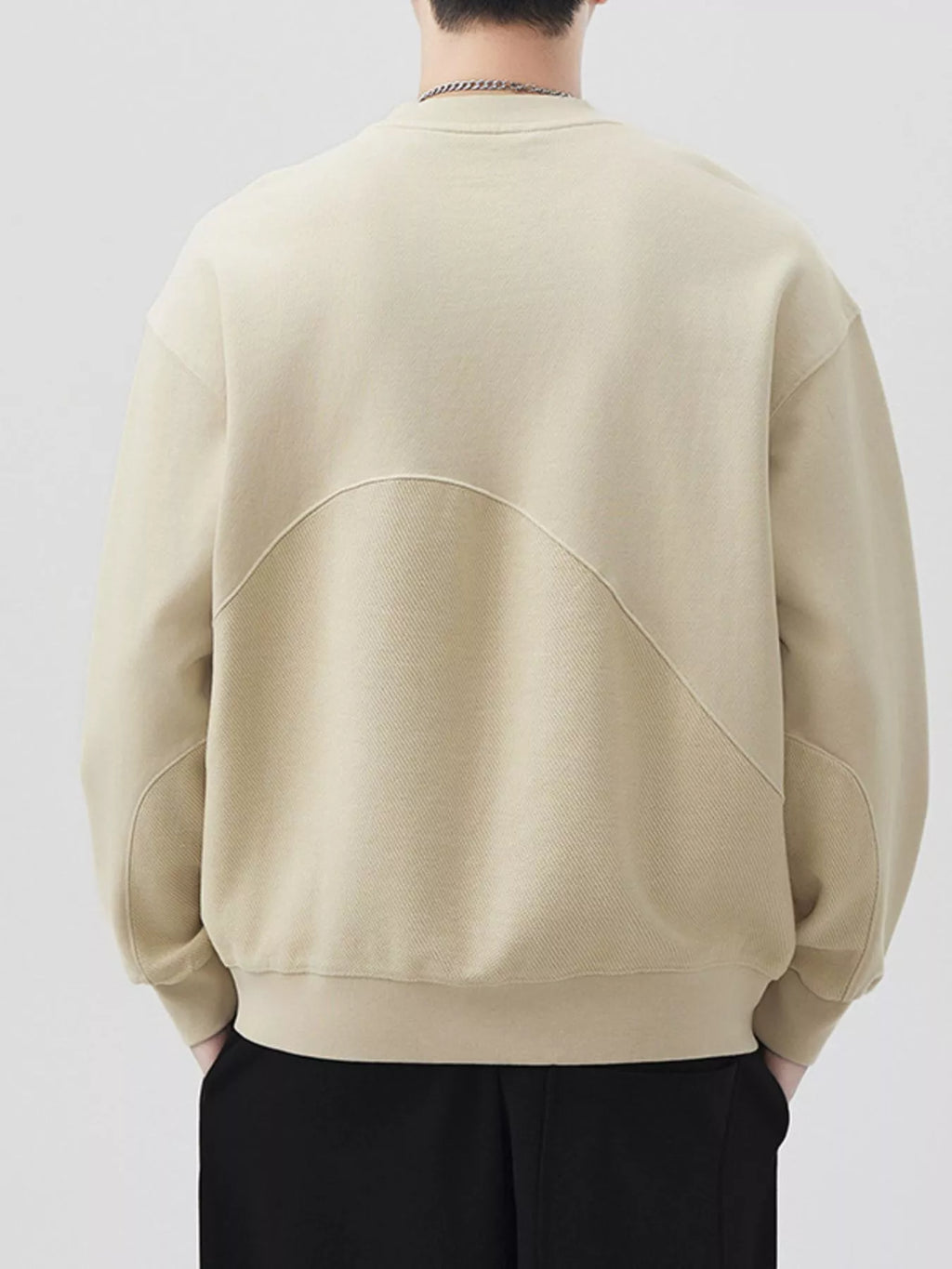 Plus Size Round Neck Long Sleeve Sweatshirt in Light Khaki in Royal Blue for Men