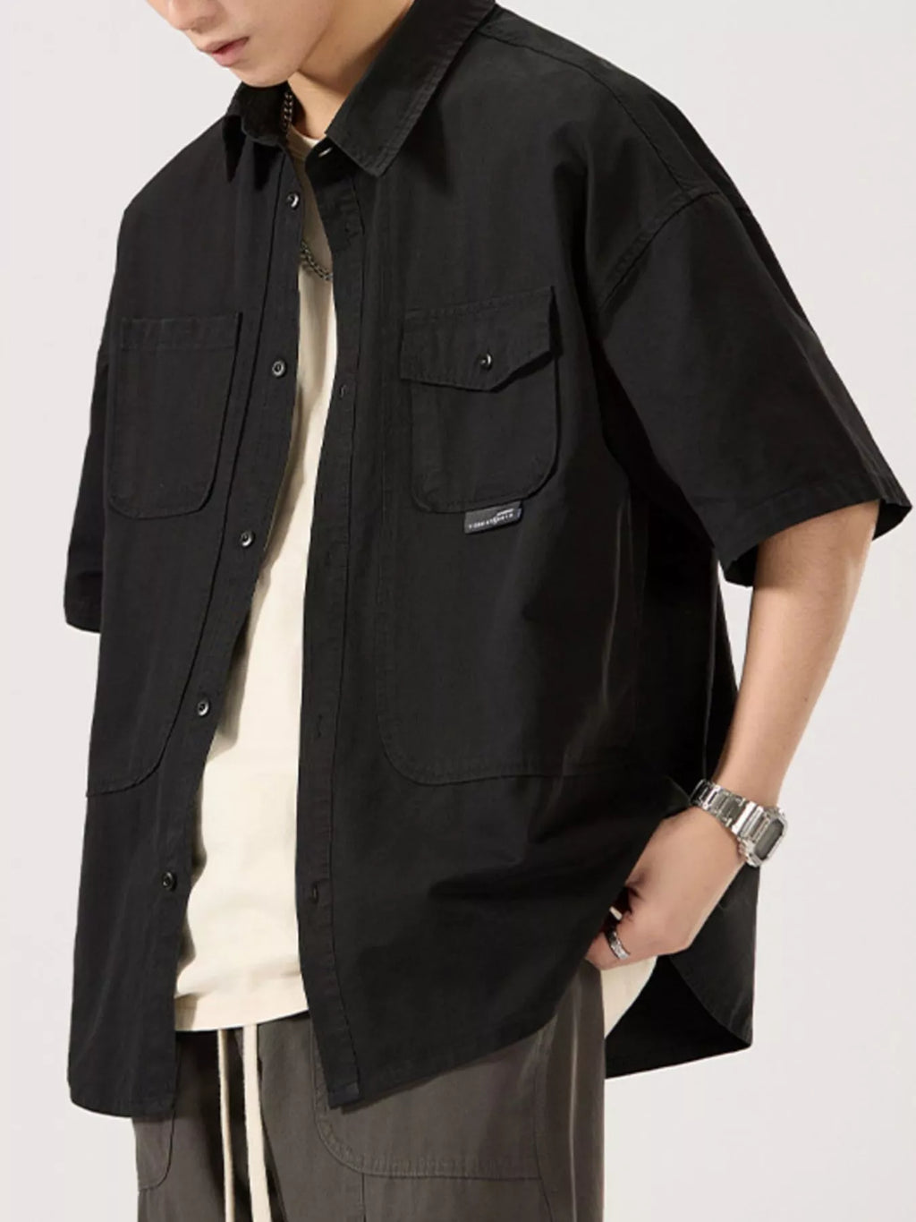 Button Up Half Sleeve Shirt Plus Size in Light Apricot for Men