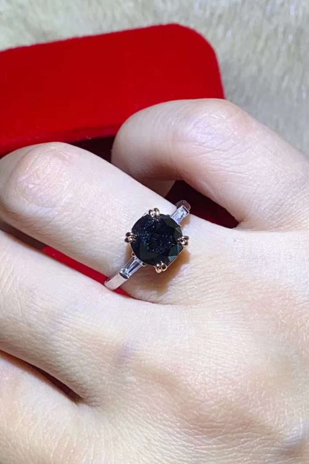 2 Carat Black Moissanite Platinum-Plated Ring for Women