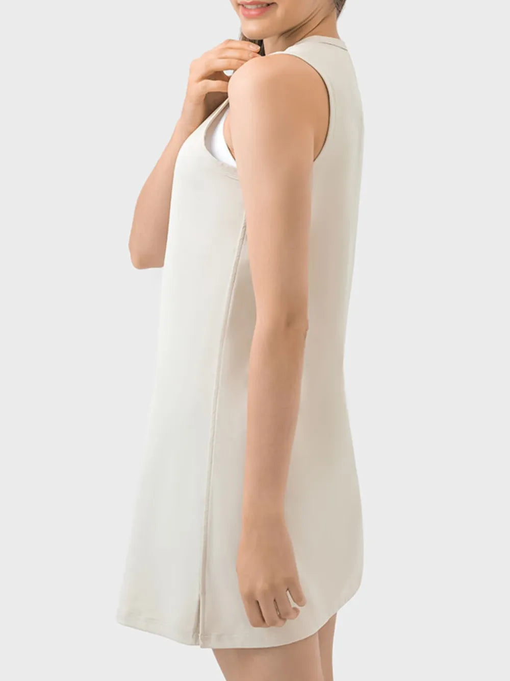 Round Neck Sleeveless Active Dress in Dark Green for Women