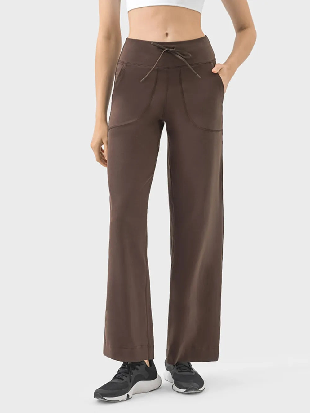 Drawstring Active Pants with Pockets in Dusty Blue in Cream for Women
