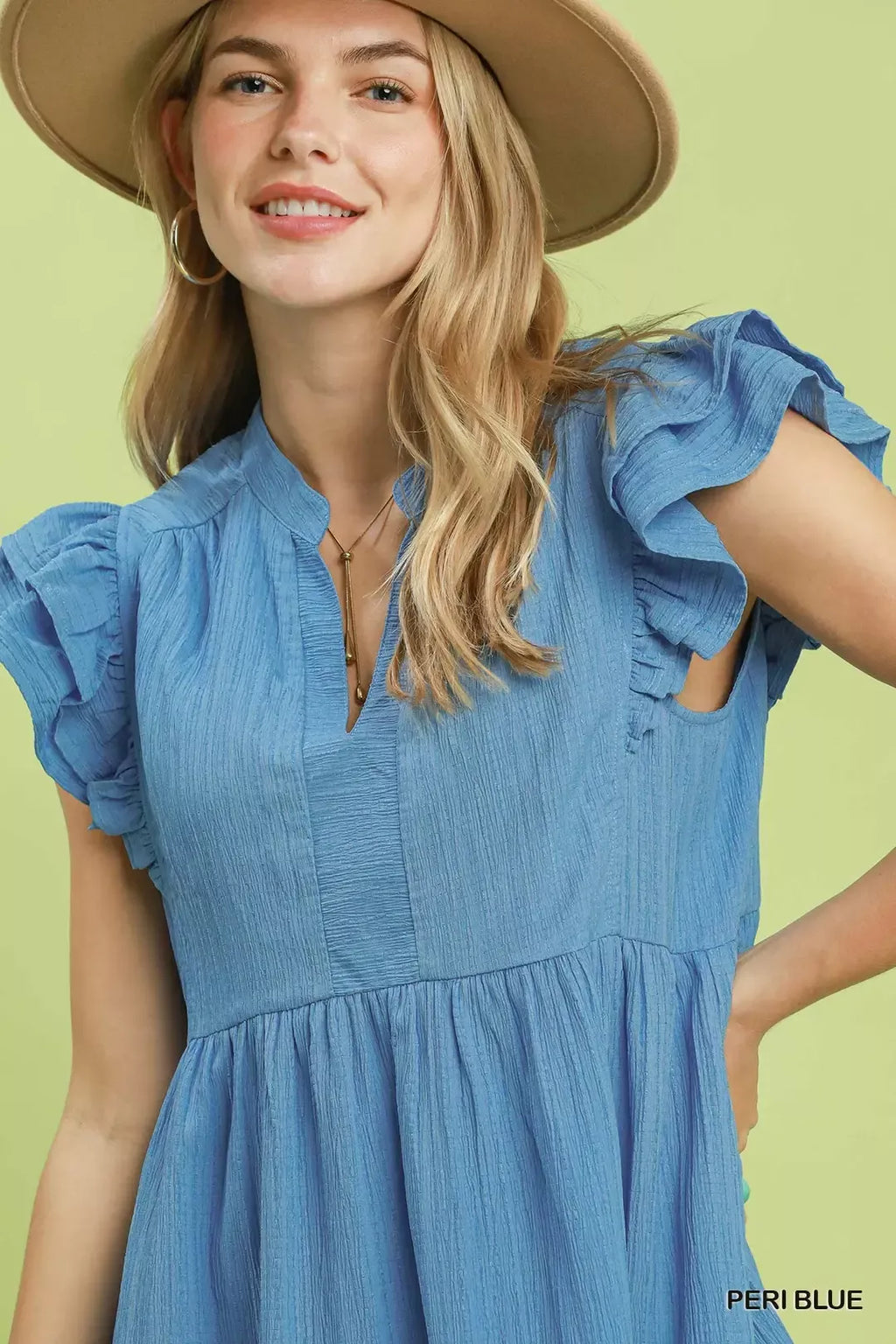 Ruffle Sleeve Babydoll Dress in Peri Blue for Women
