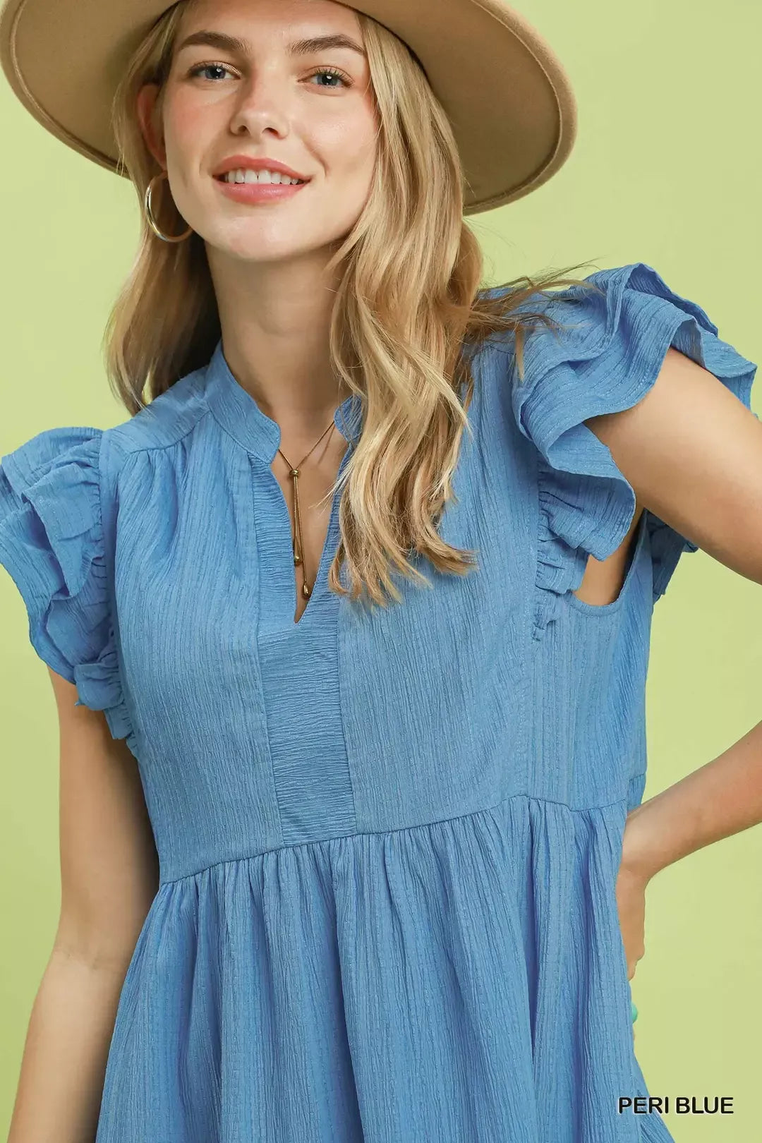 Ruffle Sleeve Babydoll Dress in Peri Blue for Women
