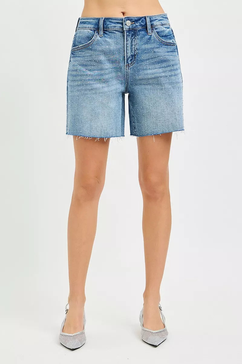 Slouchy Mid Length All Over Rhinestones Shorts for Women
