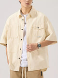 Button Up Half Sleeve Shirt Plus Size in Light Apricot in Black for Men