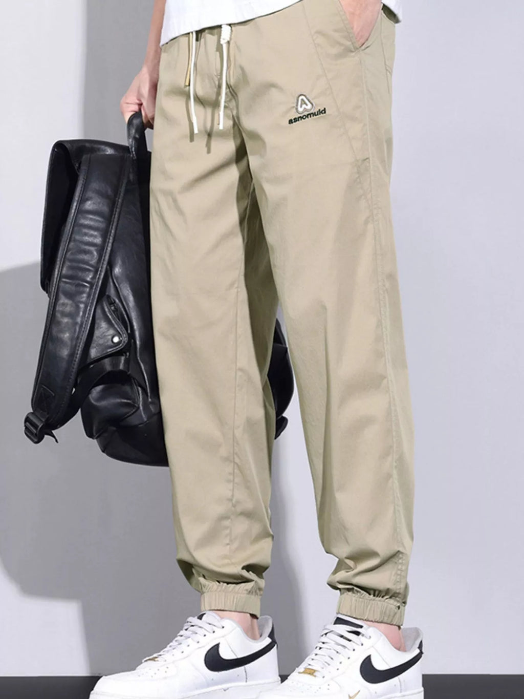 Plus Size Casual Drawstring Ankle-Cuffed Pants in Coffee for Men